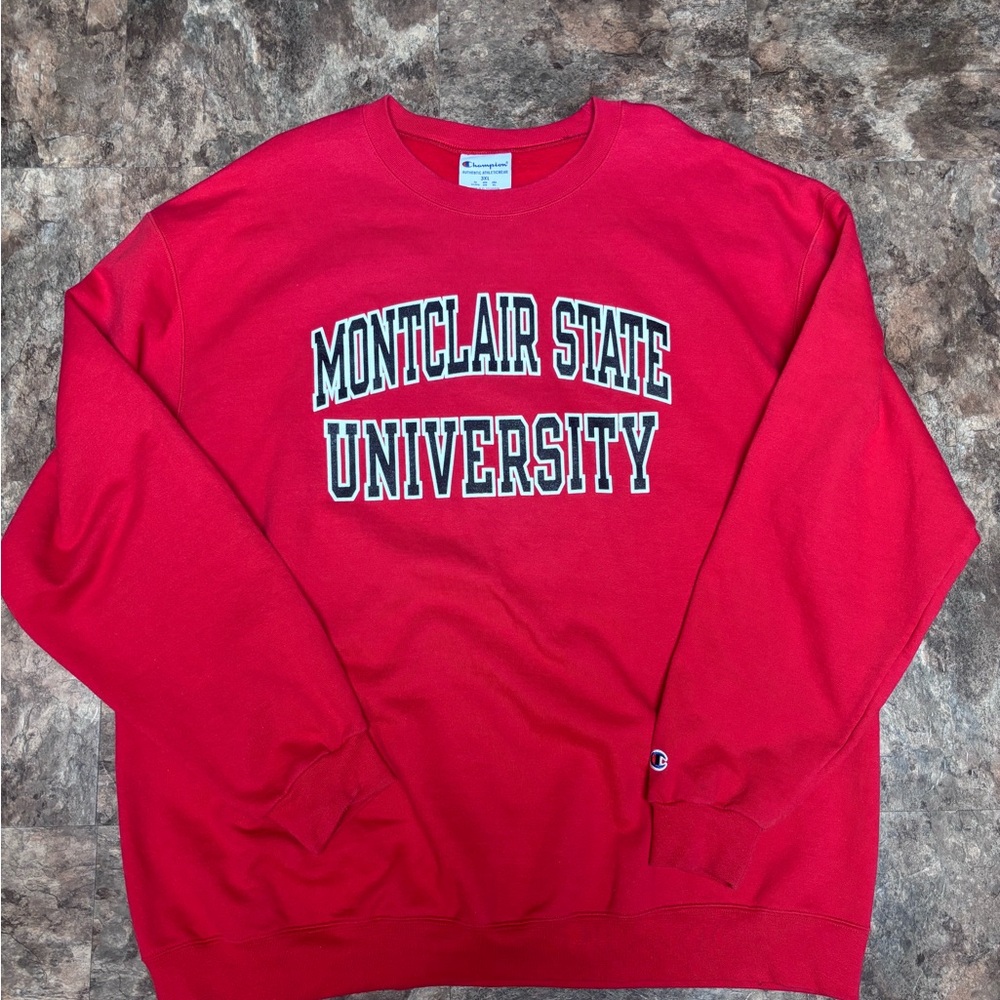 Champion Red Crewneck Sweater With Montclair State University Logo